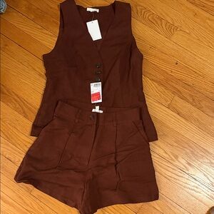 NWT H&M vest and shorts matching set brown